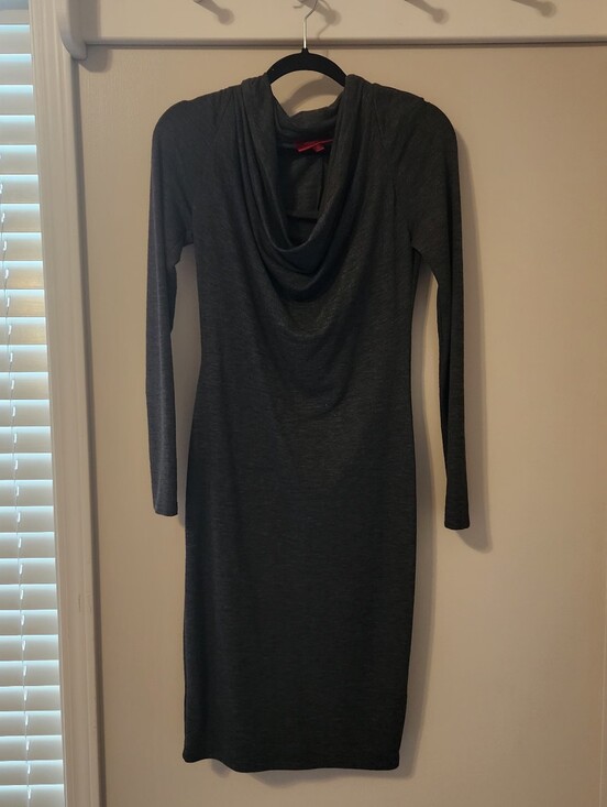 Jennifer Lopez Dresses & Skirts - Jennifer Lopez Charcoal Gray Cowl Neck Long-Sleeve Dress